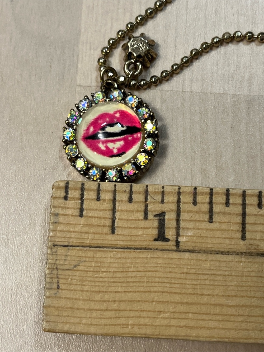 Betsey Johnson Eyes Have It 3 layer Necklace Crystal Bubble Charm Red Lips Heart - Picture 14 of 15
